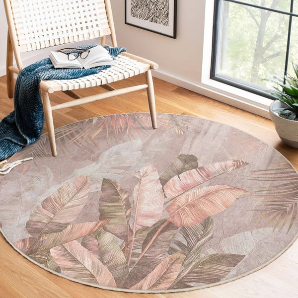 Covor roz deschis lavabil rotund ø 120 cm Dusty Leaves – Mila Home-image-4