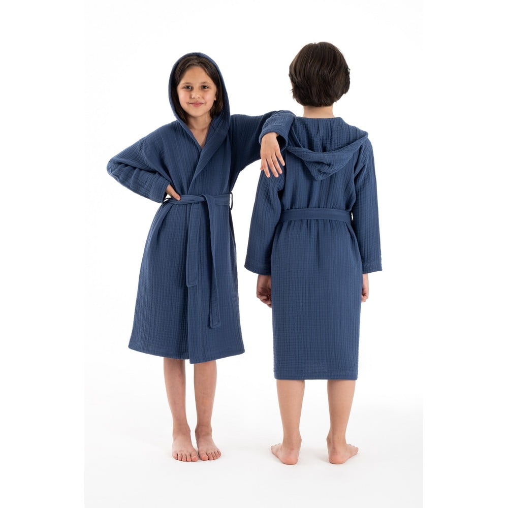 Halat pentru copii albastru închis pentru 5-6 ani din muselină Muslin – Foutastic
