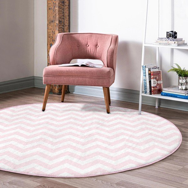 Covor rotund  roz deschis lavabil adecvat și  pentru aspiratoare robot   ø 120 cm Comfort – Mila Home-image-1