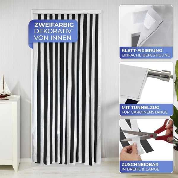 Draperie neagră/argintie termoizolantă 90x200 cm cu prindere la ușă – Maximex-image-4