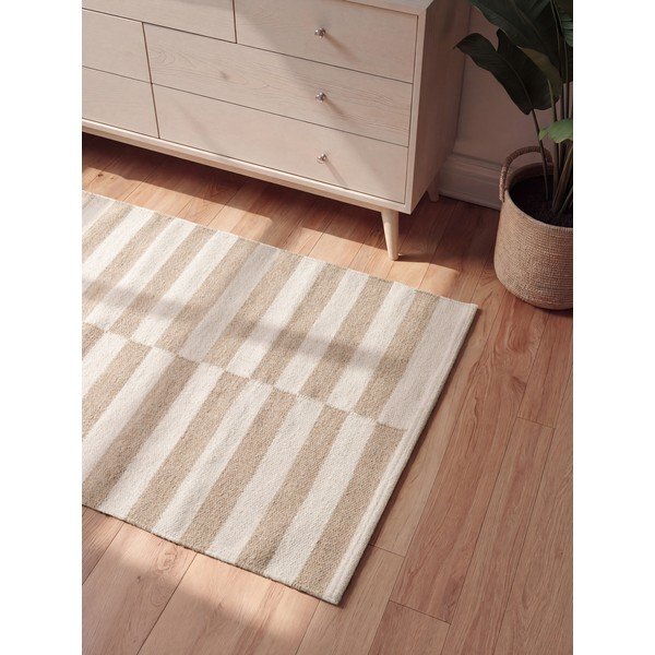 Covor alb/maro deschis reversibil/țesut manual din lână 80x150 cm Vika – Hanse Home-image-2