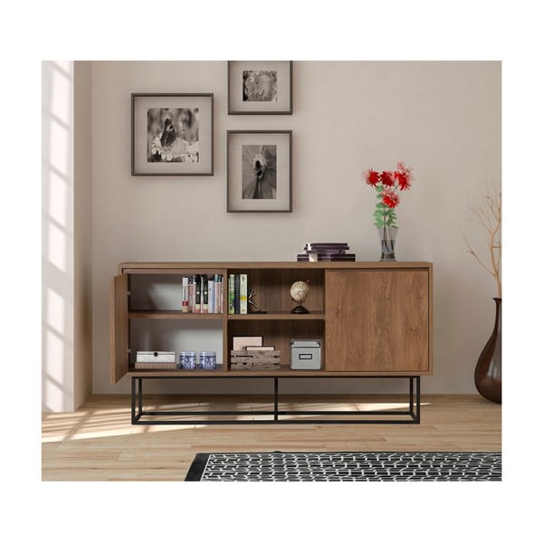 Comodă în culoare naturală joasă cu aspect de lemn de nuc 140x72 cm Rodez – Kalune Design-image-3