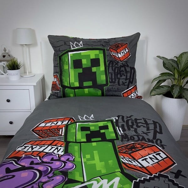 Lenjerie de pat pentru copii din bumbac pentru pat de o persoană 140x200 cm Minecraft Metro Art – Jerry Fabrics-image-3