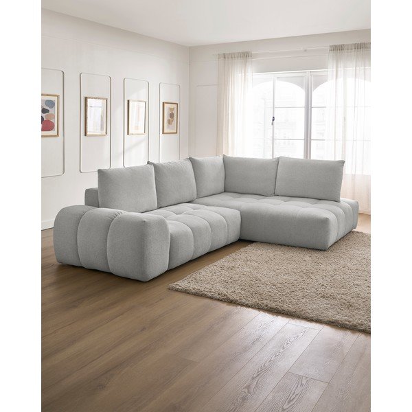 Colțar gri deschis extensibil/cu spațiu de depozitare cu tapițerie din chenille (cu colț pe partea dreaptă/în formă de ”L”) Everest – Bobochic Paris-image-1