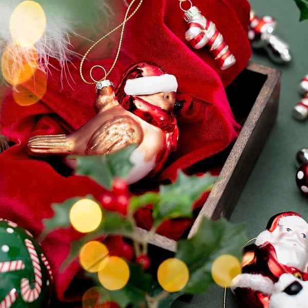 Ornament de Crăciun lucrat manual din sticlă 5 cm Robin – Sass & Belle-image-1