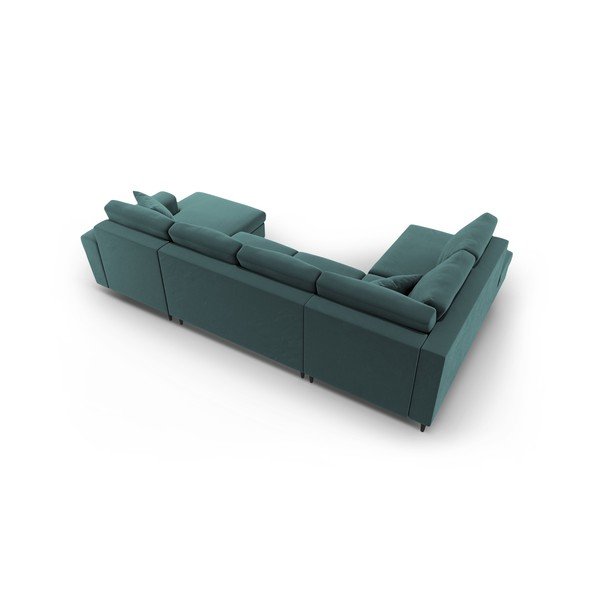 Colțar petrol extensibil, cu spațiu de depozitare cu tapițerie din catifea (cu colț pe partea stângă-în formă de "U") Kyoto – Cosmopolitan Design-image-4