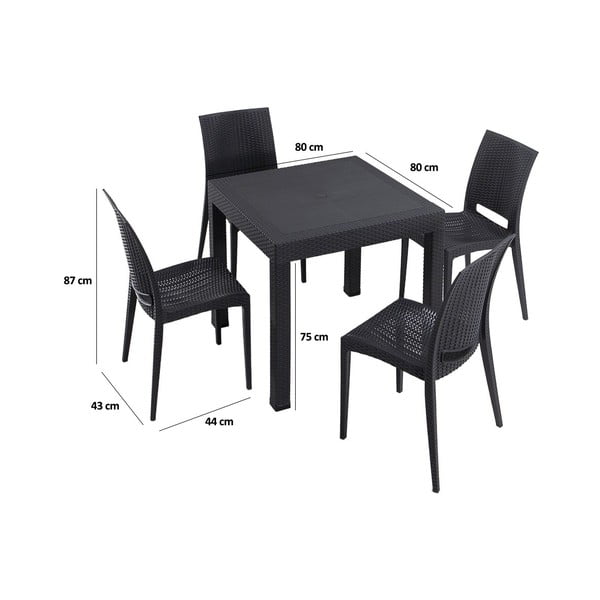 Set de dining pentru grădină gri antracit din ratan artificial pentru 4 persoane Rattan – Floriane Garden-image-2