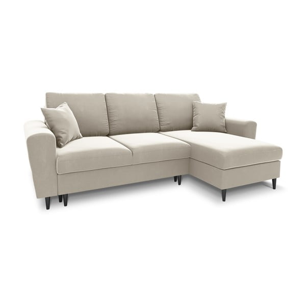 Colțar bej extensibil, cu spațiu de depozitare cu tapițerie din catifea Kyoto – Cosmopolitan Design