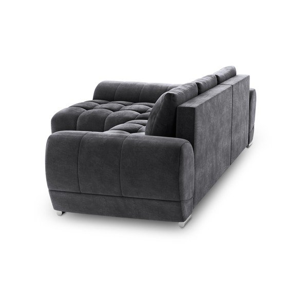 Colțar extensibil cu tapițerie de catifea și șezlong pe partea stângă Windsor & Co Sofas Nuage, gri închis-image-4