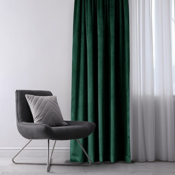 Draperie verde-închis dimout (semi-opacă) din catifea 140x245 cm Eyelets – Restilo-image-1
