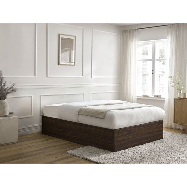 Pat matrimonial maro închis din  placă aglomerată de lemn cu aspect de lemn de mesteacăn cu spațiu de depozitare/fără tăblie cu somieră 140x190 cm Mara – Bobochic Paris-image-1