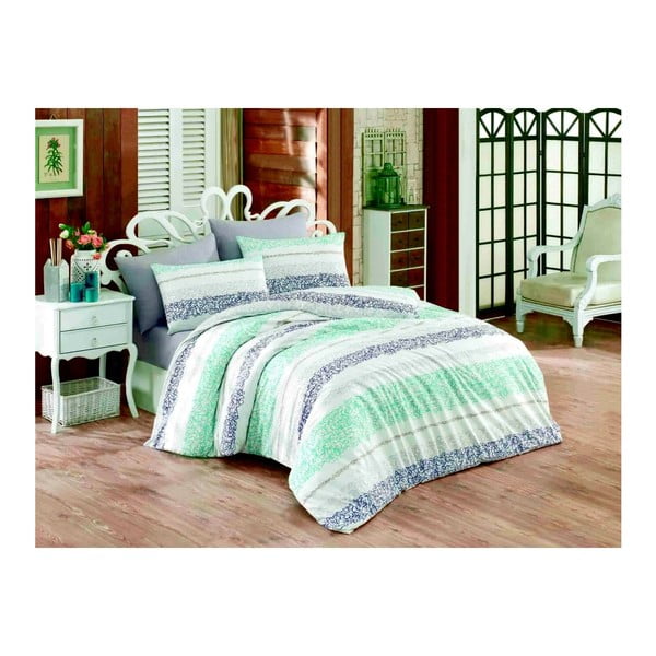 Lenjerie de pat cu cearşaf şi 2 feţe de pernă Tea, 200 x 220 cm, verde deschis