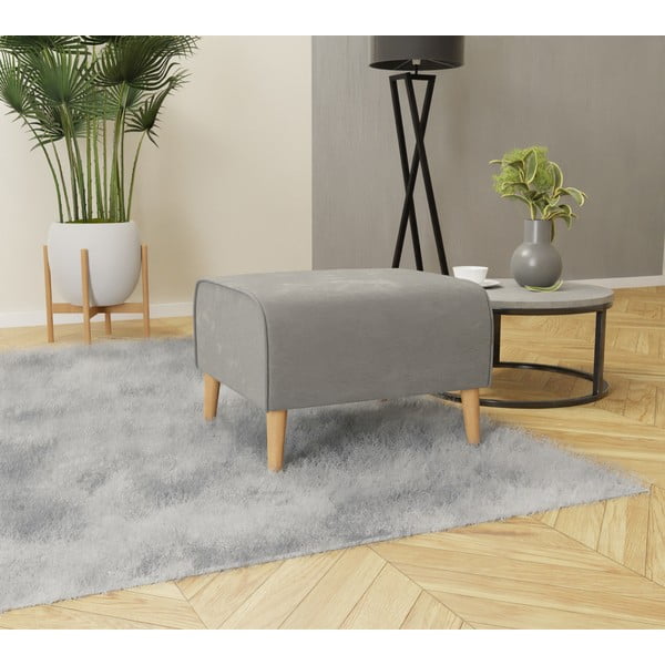 Taburet gri deschis cu tapițerie din catifea Carole – Ropez-image-2
