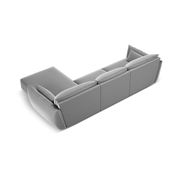 Colțar gri deschis cu tapițerie din catifea (cu colț pe partea dreaptă, cu șezlong) Vanda – Mazzini Sofas-image-3