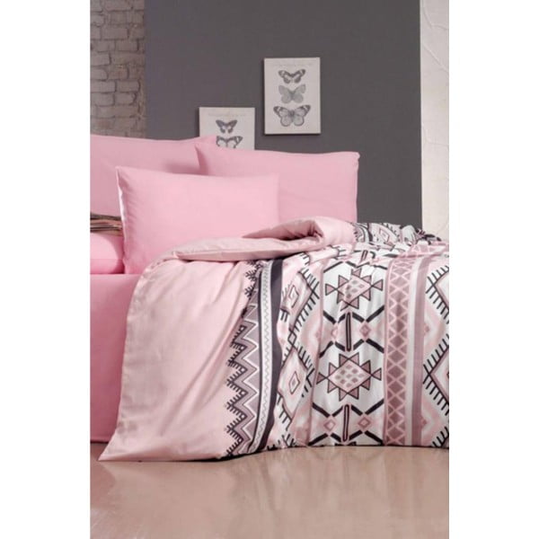 Lenjerie de pat roz pentru pat dublu-extins și cearceaf Antic Pink – Mila Home