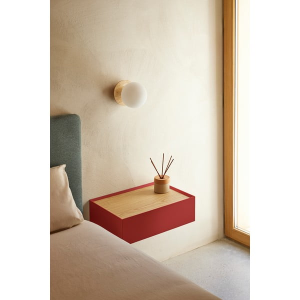 Noptieră roșie suspendată cu blat cu aspect de lemn de stejar Arista – Teulat-image-1