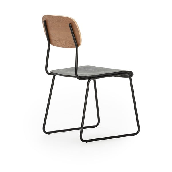 Scaune de dining negre/în culoare naturală 2 buc. cu aspect de lemn de frasin Aira – Marckeric-image-4