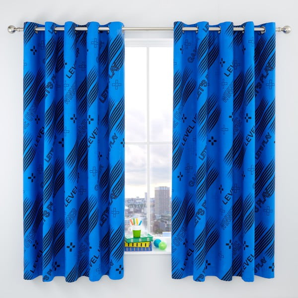 Draperii pentru copii negre/albastre 2 buc. 168x183 cm Game Over – Catherine Lansfield-image-1