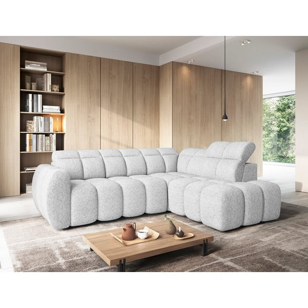 Colțar gri deschis extensibil/cu spațiu de depozitare cu tapițerie din țesătură bouclé (cu colț pe partea dreaptă/în formă de ”L”) Falconn – ELTAP-image-1