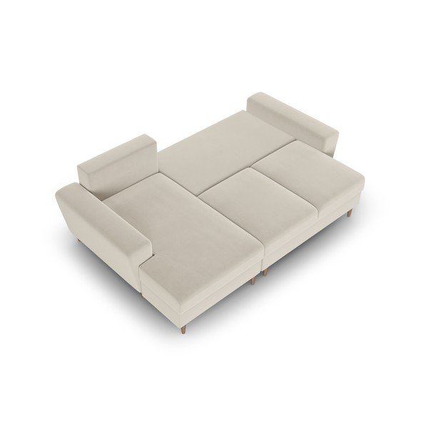 Colțar bej extensibil, cu spațiu de depozitare cu tapițerie din catifea (cu colț pe partea stângă, cu șezlong) Kyoto – Cosmopolitan Design-image-2