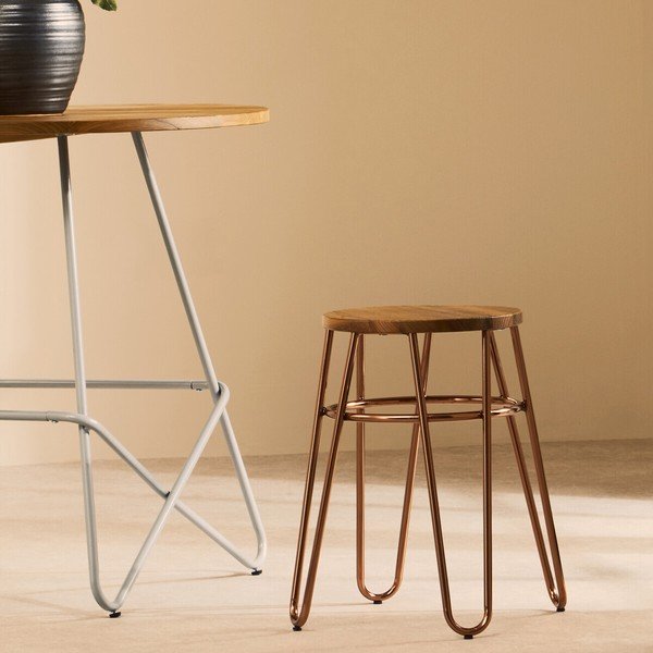 Scaun tip taburet în culoare naturală/roz auriu din lemn de ulm District – Premier Housewares-image-3