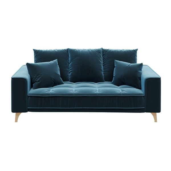 Canapea din catifea devichy Chloe, 204 cm, albastru închis