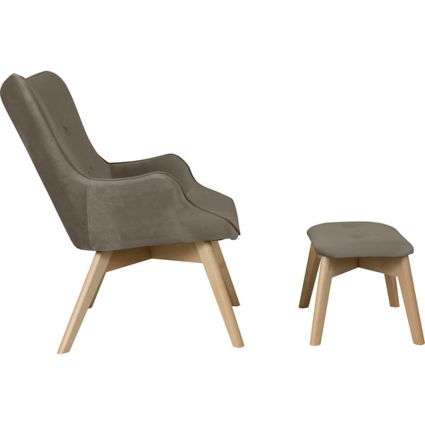 Fotoliu cu taburet maro deschis cu tapițerie din catifea Niko – Ropez-image-3