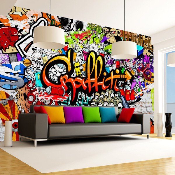 Tapet în format mare Bimago Colourful Graffiti, 400 x 280 cm-image-1
