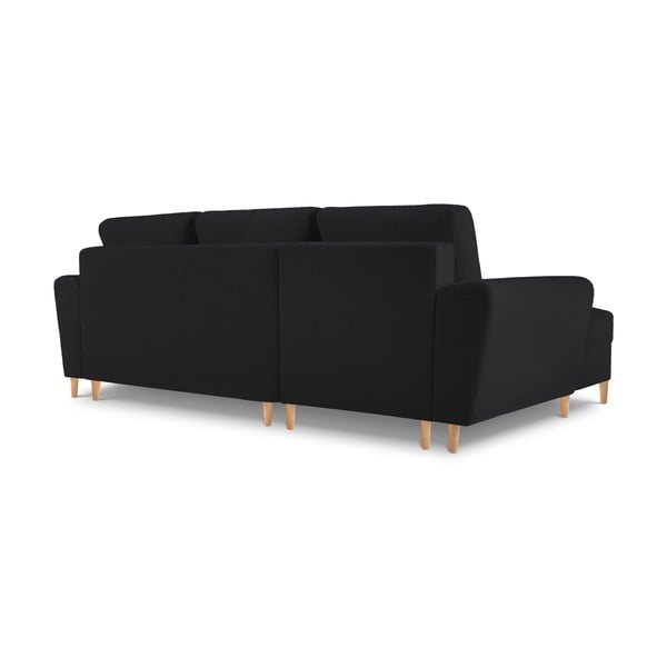 Colțar negru extensibil, cu spațiu de depozitare cu tapițerie din țesătură bouclé (cu colț pe partea stângă, cu șezlong) Kyoto – Cosmopolitan Design-image-4