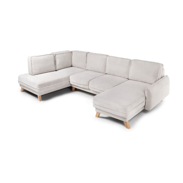 Colțar bej extensibil cu tapițerie din catifea reiată  (cu colț pe partea stângă /în formă de "U") Tori – Bonami Selection-image-2