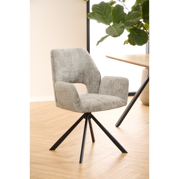 Scaun de sufragerie gri deschis cu cotiere tapițat Graham – Actona-image-2