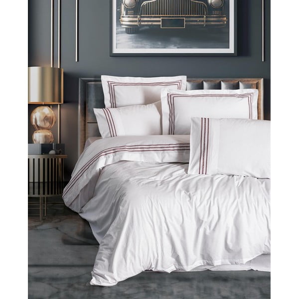 Lenjerie de pat albă din bumbac ranforcé pentru pat de o persoană 140x200 cm Red Heritage Lines – Mila Home Luxury