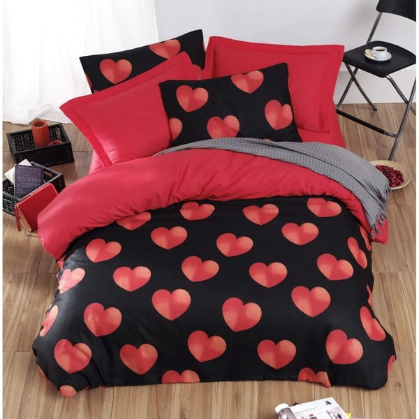 Lenjerie de pat și cearșaf Gima Kalpler Black, 200 x 220 cm, roșu-negru