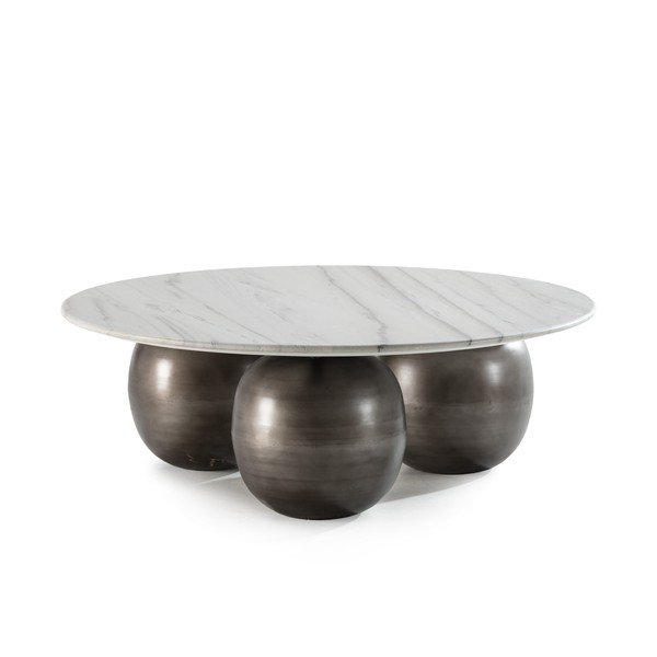 Măsuță de cafea albă/neagră rotundă cu blat din marmură ø 120 cm Tanya – MOME