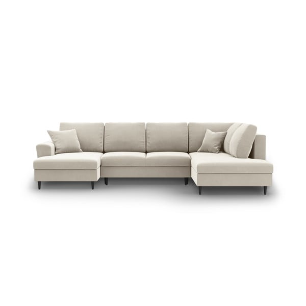 Colțar bej extensibil, cu spațiu de depozitare cu tapițerie din catifea (cu colț pe partea dreaptă-în formă de "U") Kyoto – Cosmopolitan Design