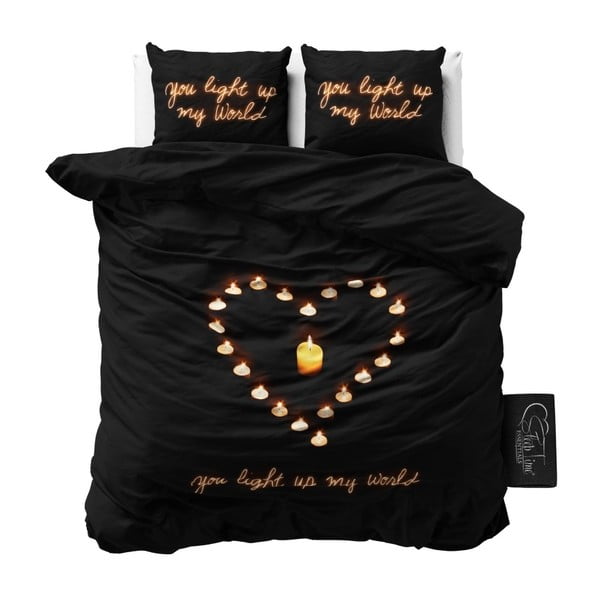 Lenjerie de pat din micropercal Sleeptime Love Candles, 160 x 220 cm, negru