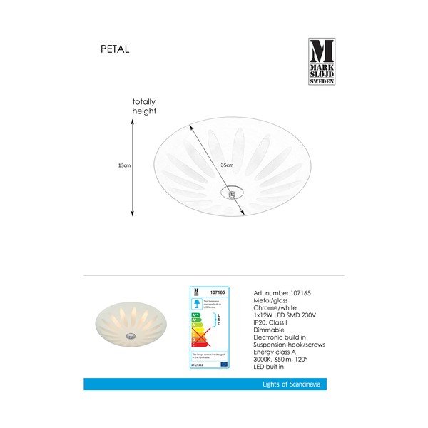 Plafonieră LED Markslöjd Petal, ø 35 cm, alb-image-1