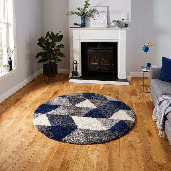 Covor Think Rugs Royal Nomadic Triangle, ø 160 cm, albastru-gri-image-1