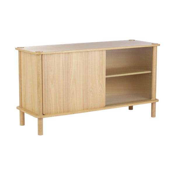 Vitrină în culoare naturală din lemn de stejar cu ușă glisantă 135x73,5x48 cm Italic – UMAGE-image-4