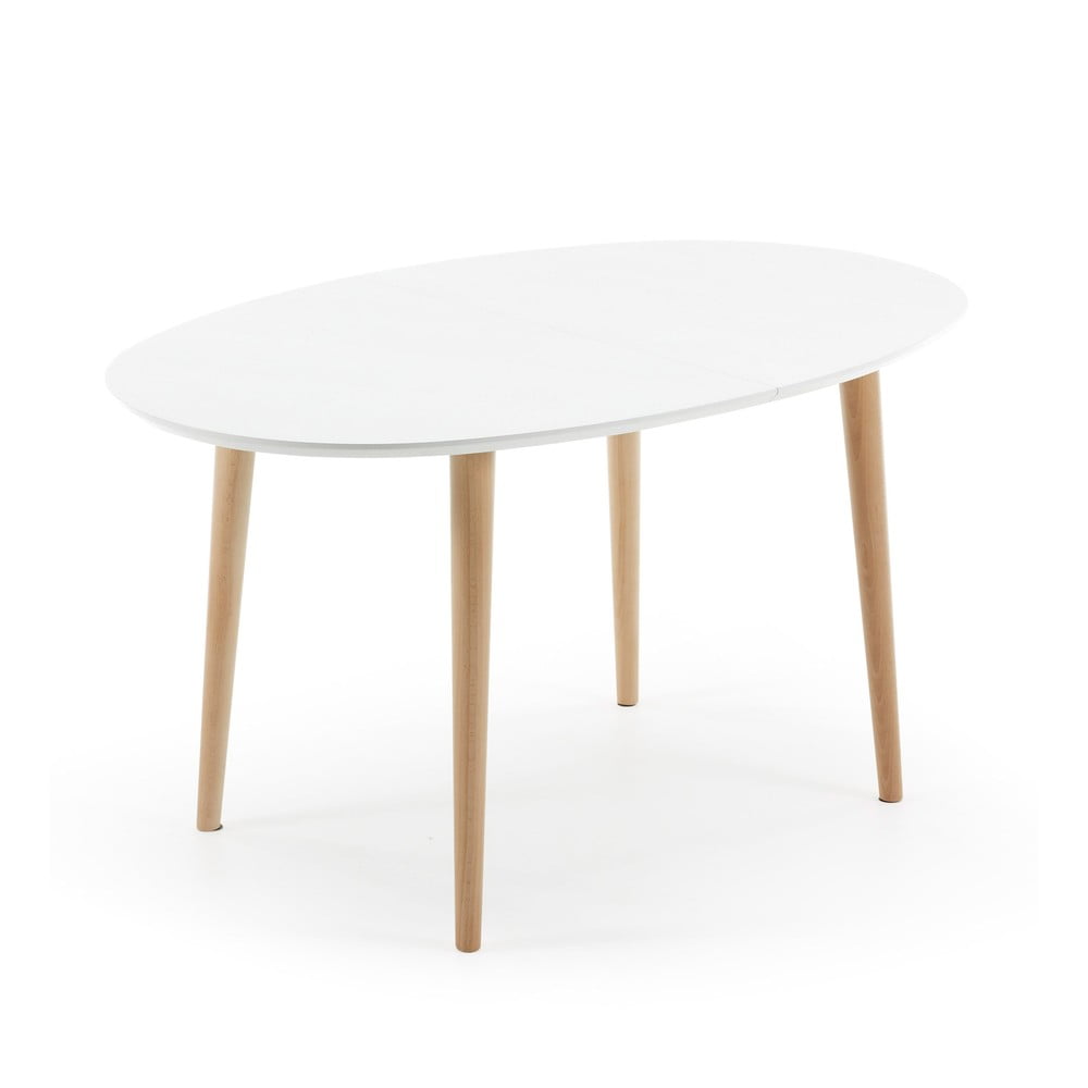 Masă de dining extensibilă din lemn de fag Kave Home Oakland, 140 x 90 cm, alb