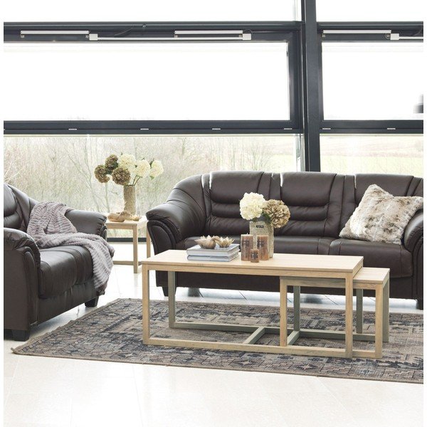 Set 3 mese de cafea cu baza din lemn de stejar Actona Cornus, maro-image-1