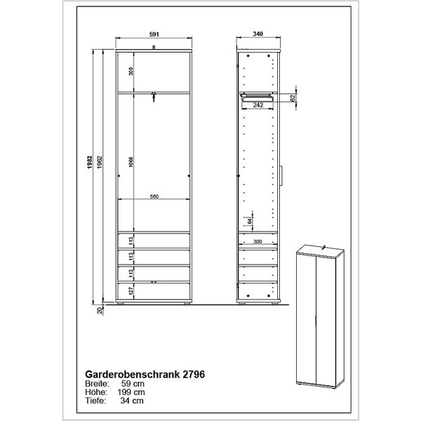 Dulap în decor de stejar 59x199 cm Fremont - Germania-image-3