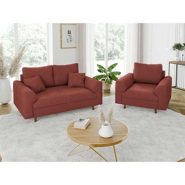 Canapea cărămizie cu tapițerie din catifea reiată  150 cm Ariella – Ropez-image-4