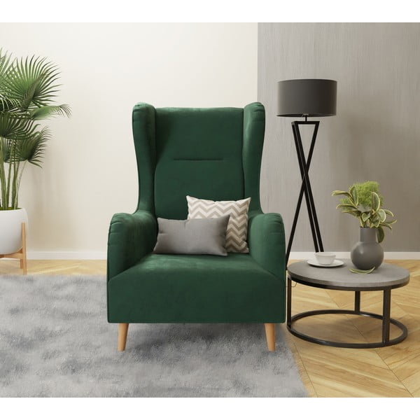 Fotoliu wing verde cu tapițerie din catifea Carole – Ropez-image-4