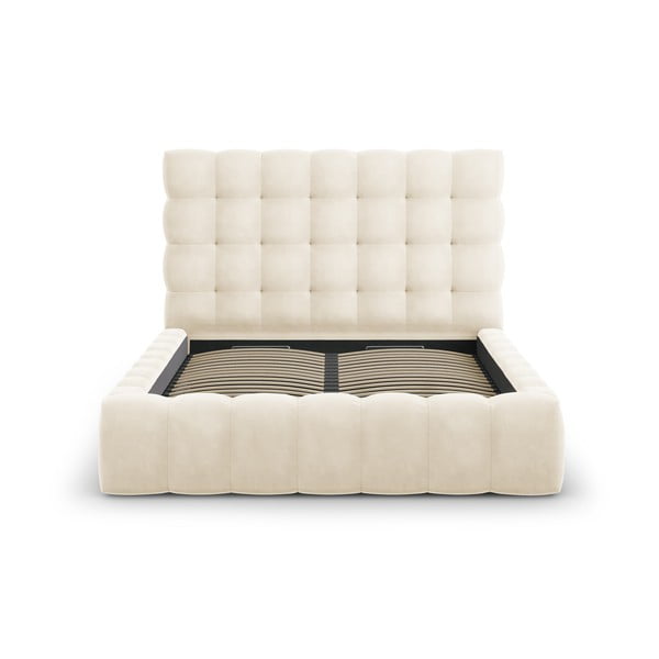 Pat matrimonial bej tapițat cu spațiu de depozitare și somieră 160x200 cm Bali – Cosmopolitan Design-image-2