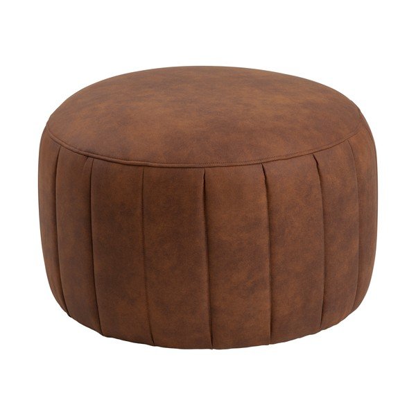 Puf cu husă din piele sintetică Actona Doria, ⌀ 60 cm, maro coniac