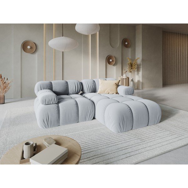 Colțar modular gri cu tapițerie din catifea (cu colț pe partea dreaptă/cu șezlong) – Micadoni -image-1