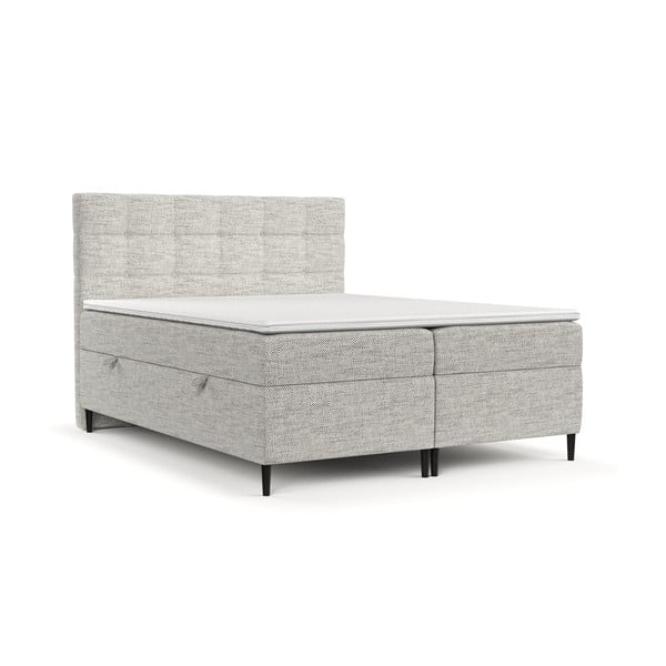 Pat boxspring gri deschis cu spațiu de depozitare 160x200 cm Urbaneo – Maison de Rêve