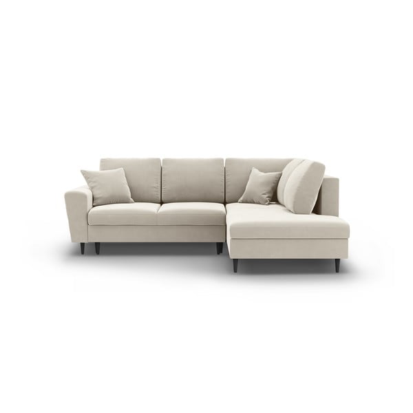 Colțar bej extensibil, cu spațiu de depozitare cu tapițerie din catifea (cu colț pe partea dreaptă-în formă de ”L”) Kyoto – Cosmopolitan Design