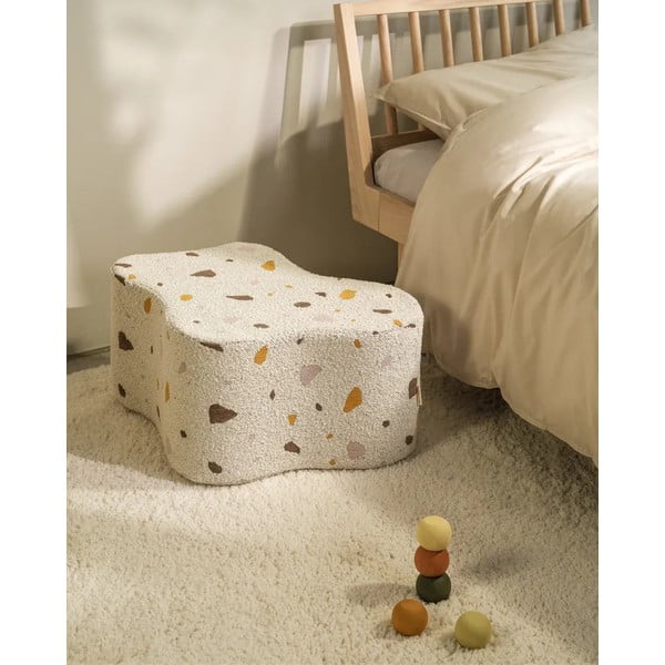 Puf de copii alb cu tapițerie din țesătură bouclé/cu tapițerie din chenille Terrazzo Cloud – Wigiwama-image-3